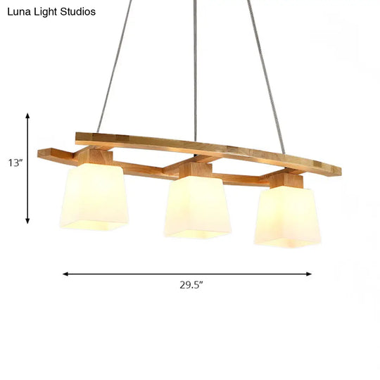 Nordic Hang Lamp: Triple Light Glass & Wood Dining Room Island Lighting With Square Shade