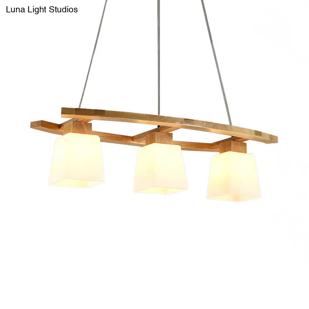 Nordic Hang Lamp: Triple Light Glass & Wood Dining Room Island Lighting With Square Shade