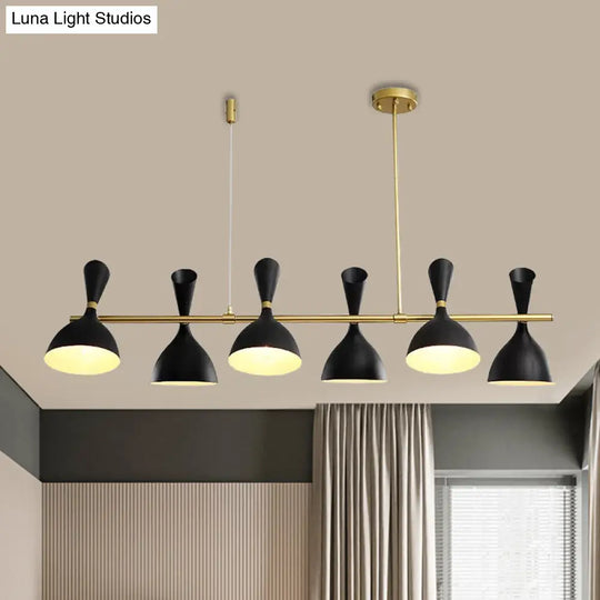 Nordic Hanging Chandelier - Metal Horn Shade Black/White 4/6 Lights For Dining Room Or Island