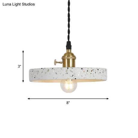 Nordic Hanging Pendant Light With Terrazzo Shade - White Disc/Cone/Cylinder Design