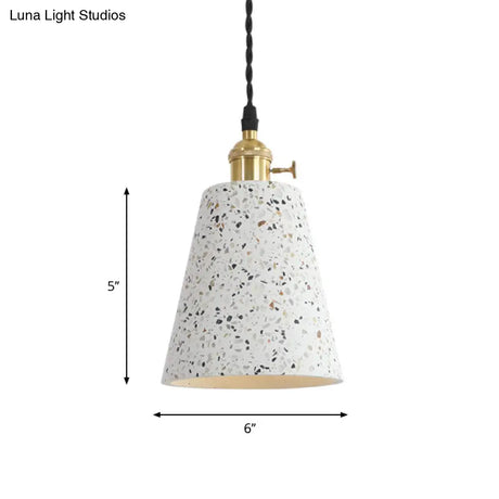 Nordic Hanging Pendant Light With Terrazzo Shade - White Disc/Cone/Cylinder Design