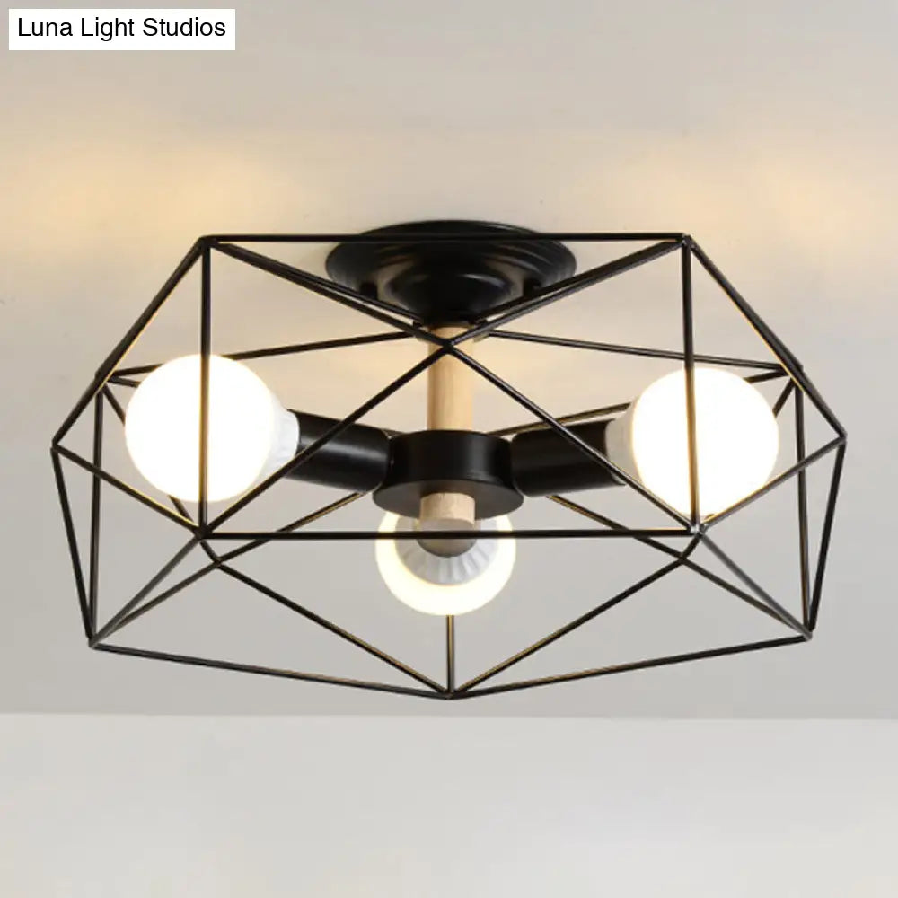 Nordic Industrial Geometric Flush Mount Ceiling Light For Bedroom - Metal Fixture Black / 16.5