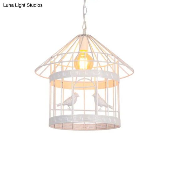 Nordic Industrial Style Bird Cage Ceiling Light For Coffee Shop: Metallic Fixture With 1 White