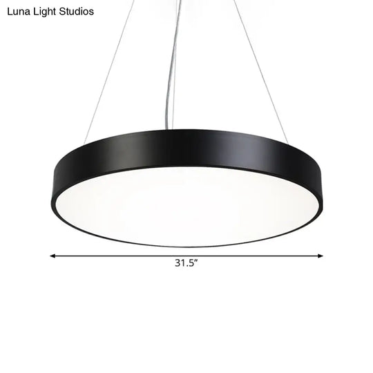 Nordic Iron Black Round Plate Hanging Lamp Kit With Led Pendant Light In Warm/White