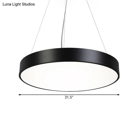 Black Round Plate Hanging Lamp Kit - Nordic Iron Led Pendant Light Fixture In Warm/White Various