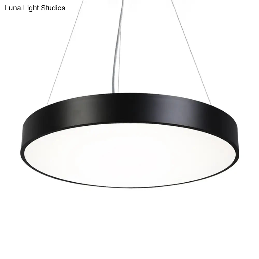 Black Round Plate Hanging Lamp Kit - Nordic Iron Led Pendant Light Fixture In Warm/White Various