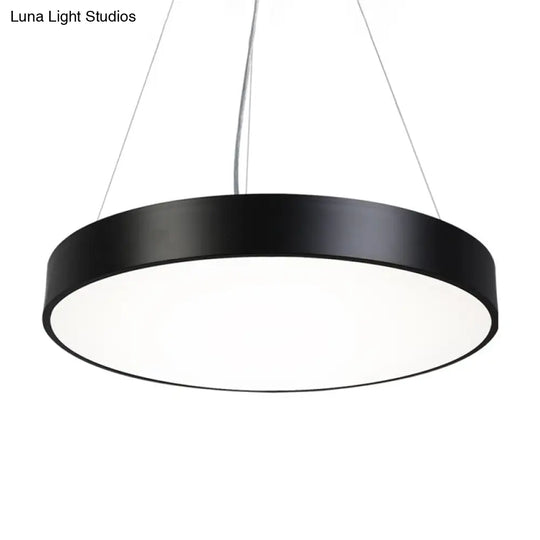 Black Round Plate Hanging Lamp Kit - Nordic Iron Led Pendant Light Fixture In Warm/White Various
