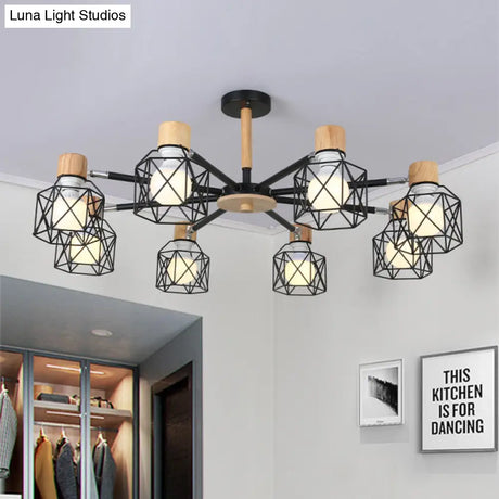 Nordic Iron Cage Semi - Flush Lamp With 3/6/8 - Head Black/Green/Gold Pendant Lighting For Ceiling