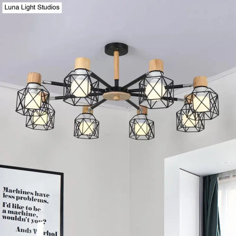 Nordic Iron Cage Semi - Flush Lamp With 3/6/8 - Head Black/Green/Gold Pendant Lighting For Ceiling