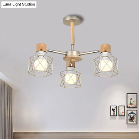 Nordic Iron Cage Semi - Flush Lamp With 3/6/8 - Head Black/Green/Gold Pendant Lighting For Ceiling
