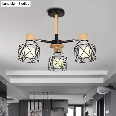 Nordic Iron Cage Semi - Flush Lamp With 3/6/8 - Head Black/Green/Gold Pendant Lighting For Ceiling