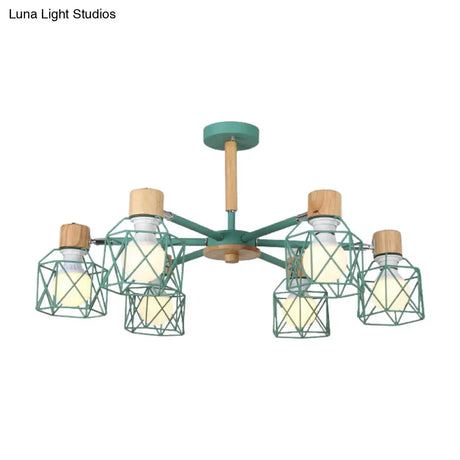 Nordic Iron Cage Semi - Flush Lamp With 3/6/8 - Head Black/Green/Gold Pendant Lighting For Ceiling