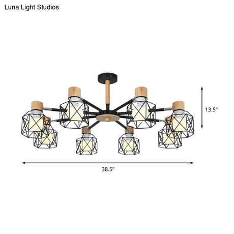 Nordic Iron Cage Semi - Flush Lamp With 3/6/8 - Head Black/Green/Gold Pendant Lighting For Ceiling