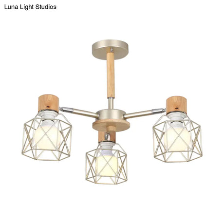 Nordic Iron Cage Semi - Flush Lamp With 3/6/8 - Head Black/Green/Gold Pendant Lighting For Ceiling