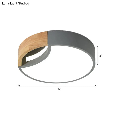 Nordic Iron Grey/White/Green Led Ceiling Light With Wood Grip - 12’/16’/19.5’ Wide