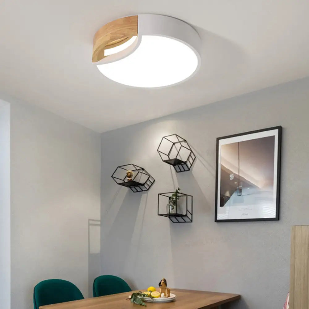 Nordic Iron Grey/White/Green Led Ceiling Light With Wood Grip - 12’/16’/19.5’ Wide White / 12’