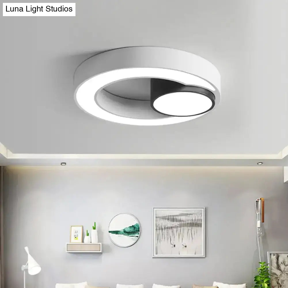 Nordic Iron Ring Flush Mounted Lamp - Black & White Led Ceiling Lighting (White/3 Color Light) /