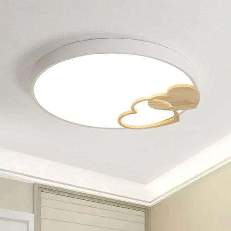 Nordic Led Acrylic Drum Flush Mount Ceiling Light With Heart Decor In Gray/White/Green White