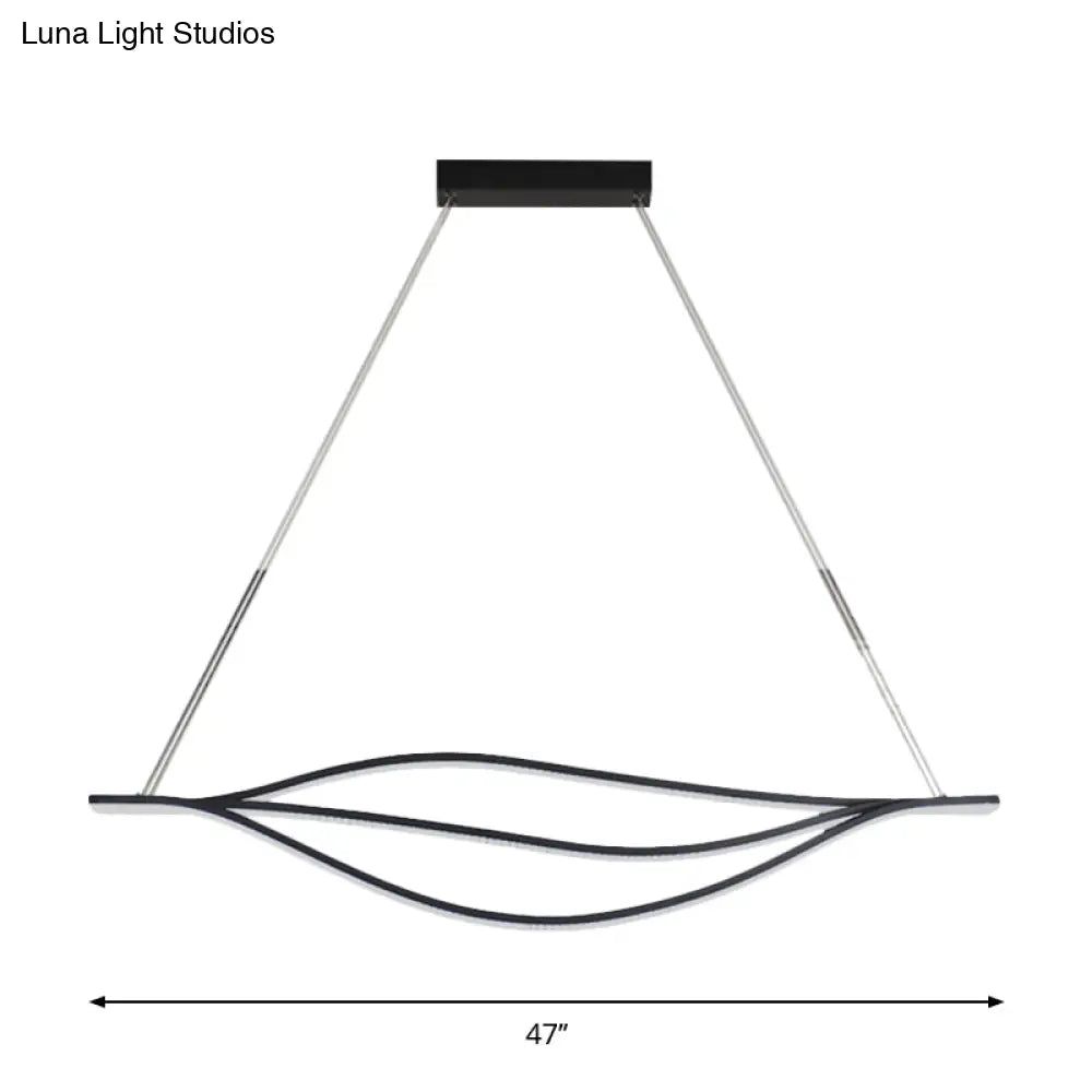 Nordic Led Black Pendant Light Kit In Warm/White 31.5/39/47 Wide With Metallic Leaf-Like Island