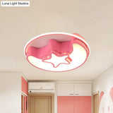 Nordic Led Ceiling Fixture With Moon And Star Flush Mount Spotlight: White/Pink/Blue Acrylic Shade