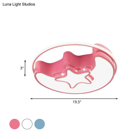 Nordic Led Ceiling Fixture With Moon And Star Flush Mount Spotlight: White/Pink/Blue Acrylic Shade