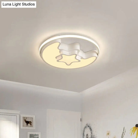 Nordic Led Ceiling Fixture With Moon And Star Flush Mount Spotlight: White/Pink/Blue Acrylic Shade