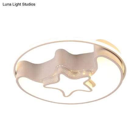 Nordic Led Ceiling Fixture With Moon And Star Flush Mount Spotlight: White/Pink/Blue Acrylic Shade