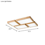 Nordic Led Ceiling Flushmount Lighting - Square/Rectangle/Checkered Wood Design Acrylic Shade