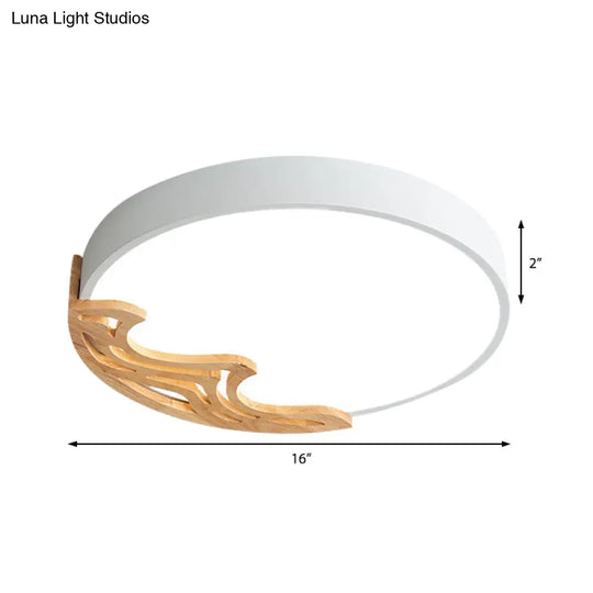 Nordic Led Ceiling Light - Thin Round Acrylic Flushmount With Wavy Wood Pattern White/Grey/Green