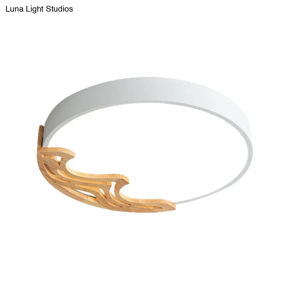 Nordic Led Ceiling Light - Thin Round Acrylic Flushmount With Wavy Wood Pattern White/Grey/Green
