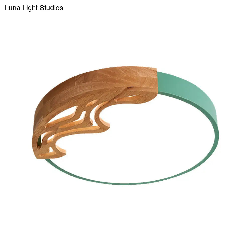 Nordic Led Ceiling Light - Thin Round Acrylic Flushmount With Wavy Wood Pattern White/Grey/Green