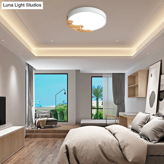 Nordic Led Ceiling Light - Thin Round Acrylic Flushmount With Wavy Wood Pattern White/Grey/Green