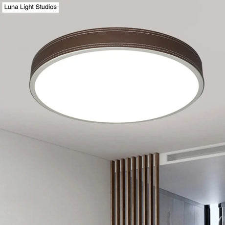 Nordic Led Disk Ceiling Light – Red/Blue/Green Leather Flush Mount For Bedroom Warm/White