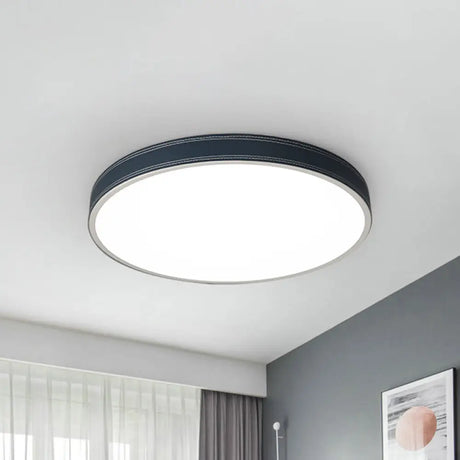 Nordic Led Disk Ceiling Light – Red/Blue/Green Leather Flush Mount For Bedroom Warm/White