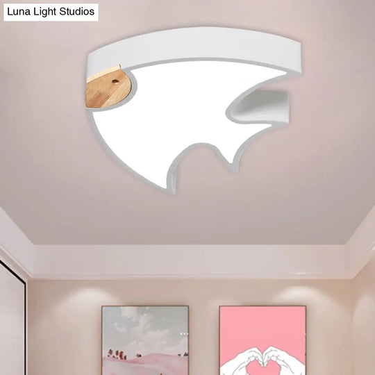 Nordic Led Fish - Shaped Flush Lamp For Bedroom In White/Grey/Pink Acrylic White