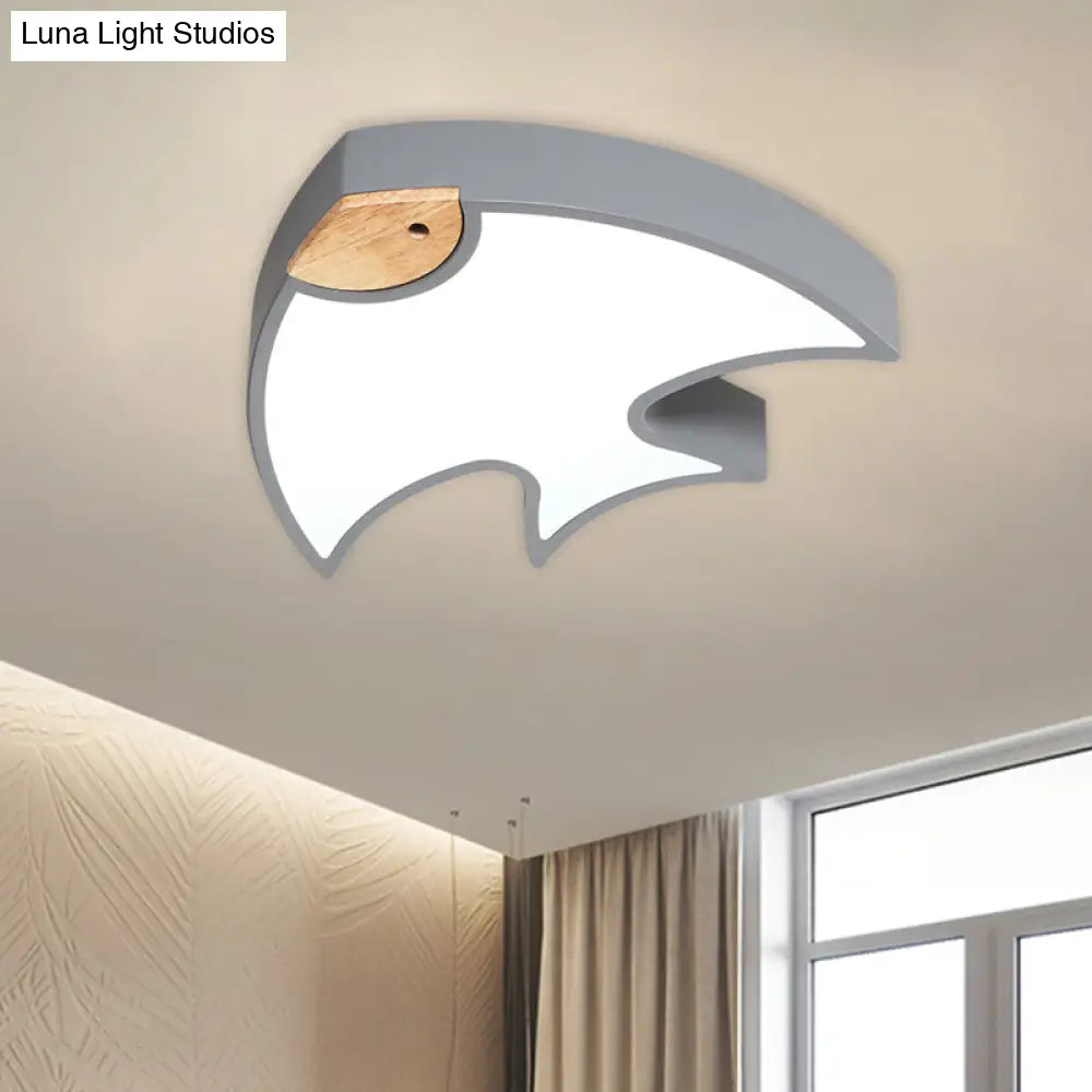 Nordic Led Fish - Shaped Flush Lamp For Bedroom In White/Grey/Pink Acrylic Grey