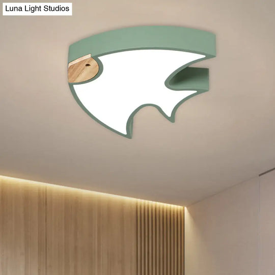 Nordic Led Fish - Shaped Flush Lamp For Bedroom In White/Grey/Pink Acrylic Green