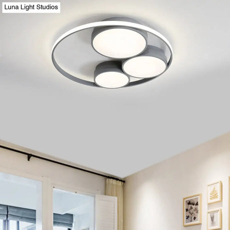 Nordic Led Flush Ceiling Light Grey/White Round Mount Bedroom Lamp - 18’/21.5’/31’ Width