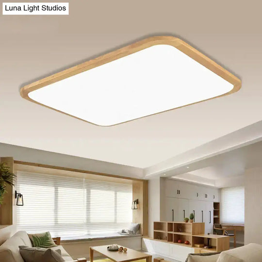 Nordic Led Flush Light - Rectangular/Square Wood-Cornered Ceiling Mount Acrylic 14’/23’/39’