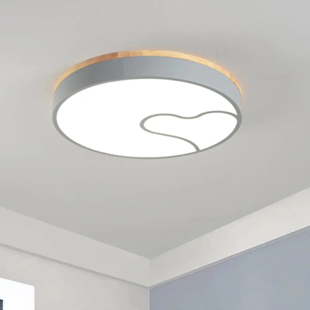 Nordic Led Flush Light With Metal Round Shade - Green/Grey/White Ceiling Lamp In Warm/White