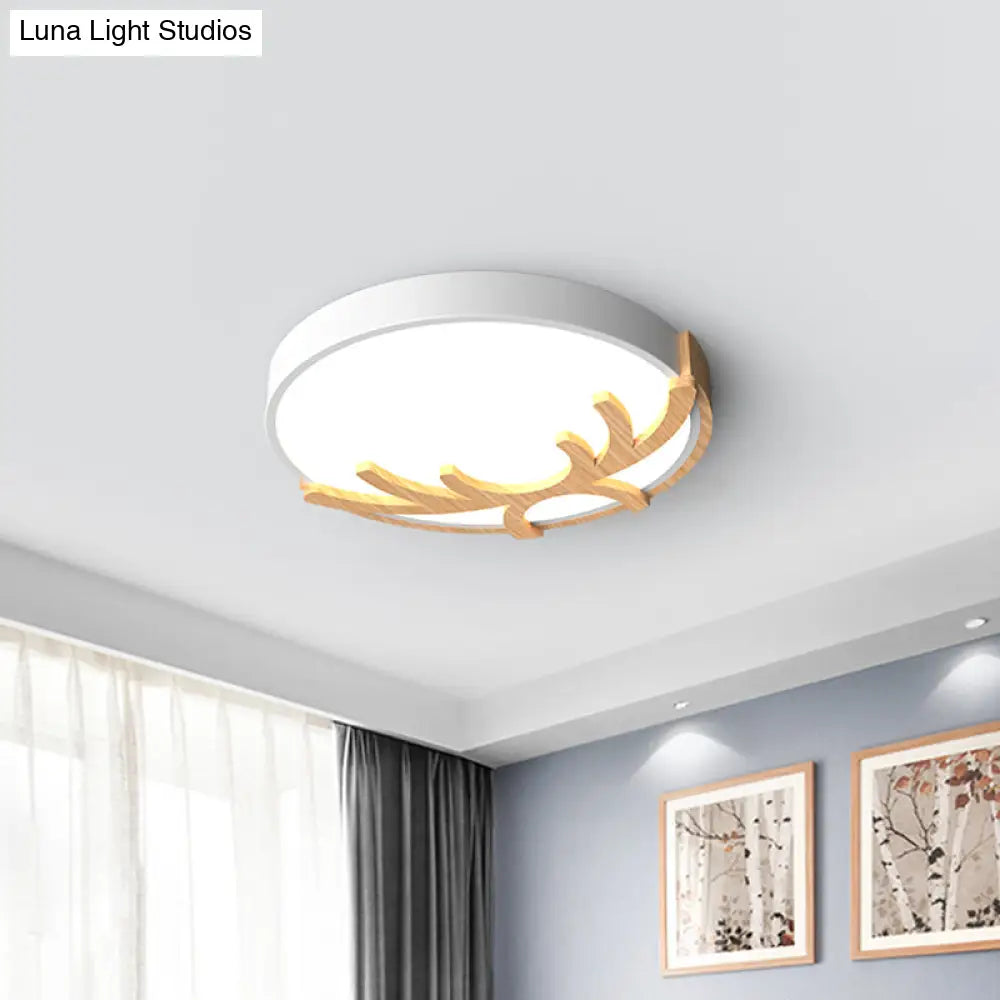 Nordic Led Flushmount Acrylic Ceiling Fixture With Wood Antler - White/Green/Gray