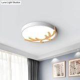 Nordic Led Flushmount Acrylic Ceiling Fixture With Wood Antler - White/Green/Gray