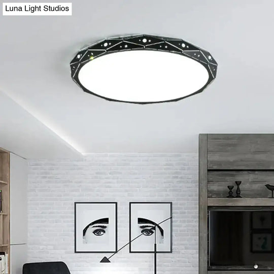Nordic Led Flushmount Round Ceiling Light With Laser-Cut Design And Acrylic Shade Black / Small