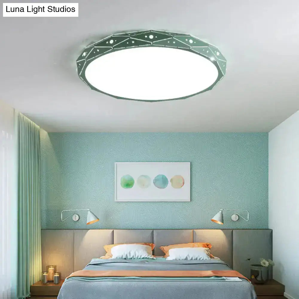 Nordic Led Flushmount Round Ceiling Light With Laser-Cut Design And Acrylic Shade Green / Small