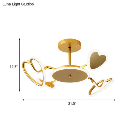 Nordic Led Gold Loving Heart Ceiling Light - Metallic Flush - Mounted Lamp Fixture