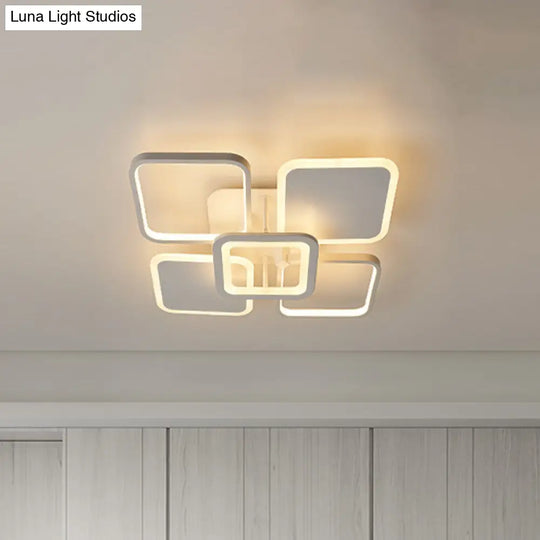Nordic Led Metal Square/Diamond Semi Mount Ceiling Lamp In White/Warm Light For Dorm White /
