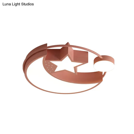 Nordic Led Moon And Star Ceiling Light In Pink Finish - Perfect For Girls’ Bedrooms