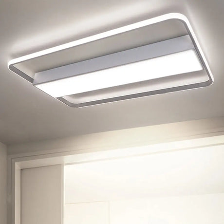 Nordic Led Rectangular Ceiling Light With Acrylic Shade - White/Black Flush Mount For Bedroom