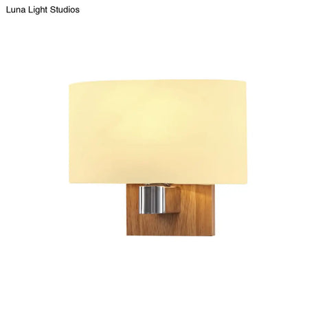 Nordic Living Room Sconce Lighting Fixture: Opal Glass Wall Light With Rectangle Shade & Wood Accent