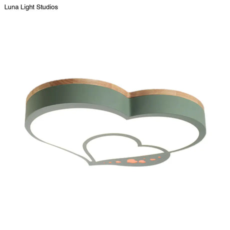 Nordic Love Shaped Led Flush Mount Ceiling Light For Kids Bedroom - Acrylic White/Grey/Green-Wood